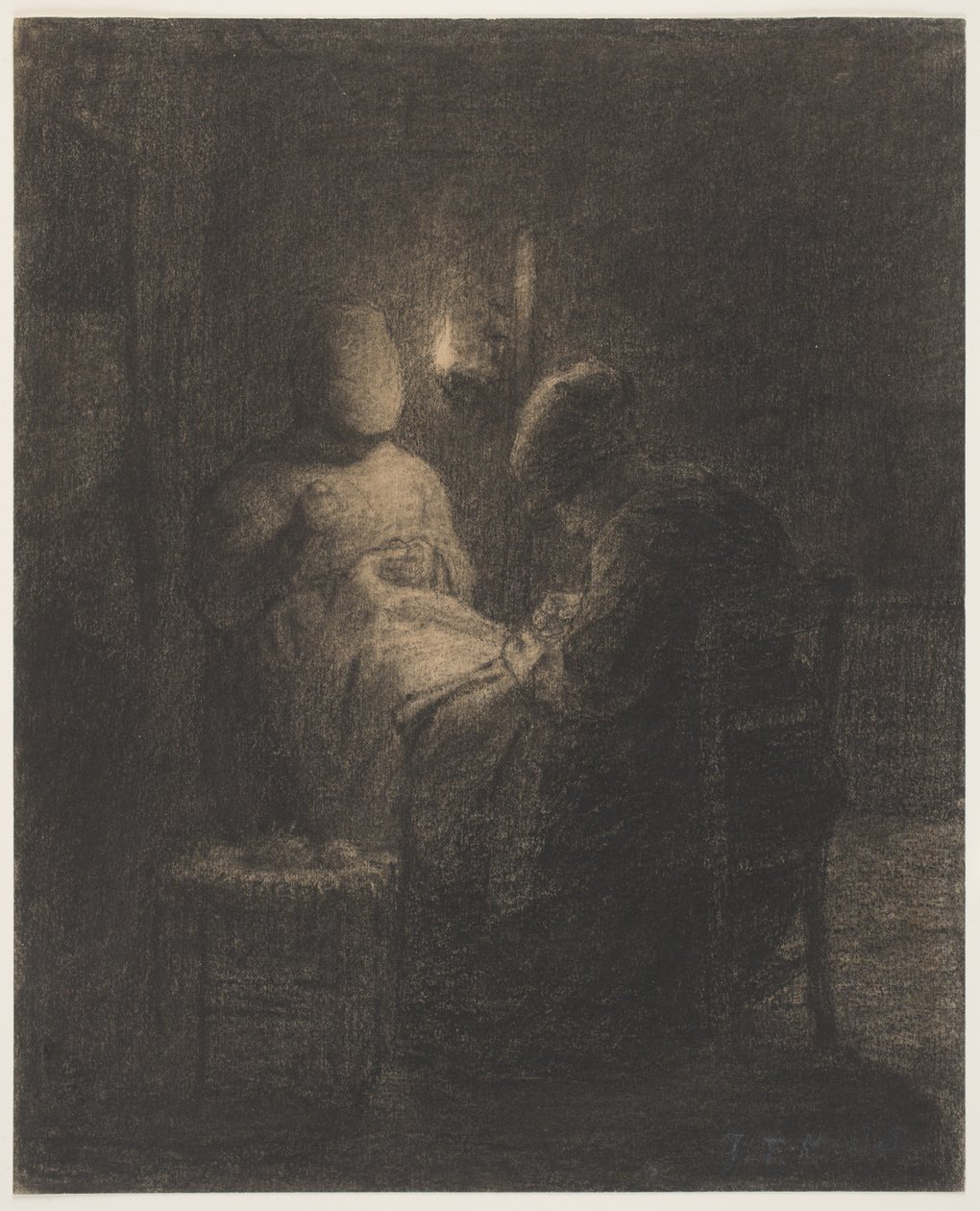 The Vigil (خياطة النساء) (فحم على ورق) بواسطة جان فرانسوا ميلت