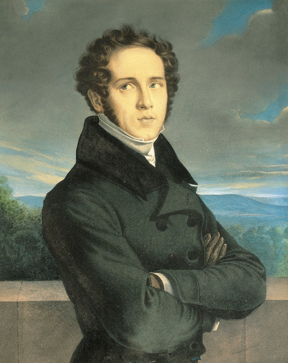 إيطاليا ، ميلان ، صورة لمؤلف الأوبرا الإيطالي فينسينزو بيليني (1801-1835) بواسطة جان فرانسوا ميلت