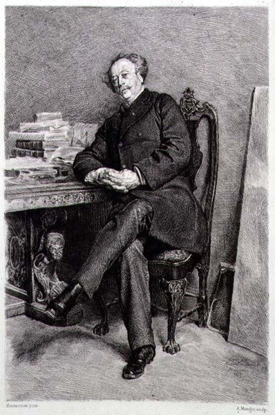 الكسندر دوماس فيلس (1824-95) ، روائي وكاتب مسرحي فرنسي ، نقش بواسطة A Mongin (نقش) بواسطة جان لويس إرنست (بعد) ميسونييه