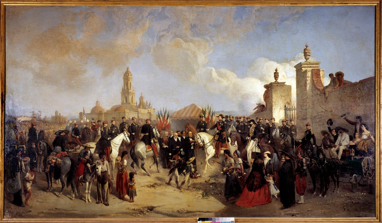 Expedition of Mexico (1861-1867): “” Entered the French expeditionary force in Mexico City on 10/06/1863, General Forey receives from Prefet Azcarte the keys of the city””” Painting by Jean Adolphe Beauce (1818-1875) 1868 Sun. 2,15x3,75 m . بواسطة جان أدولف بوس