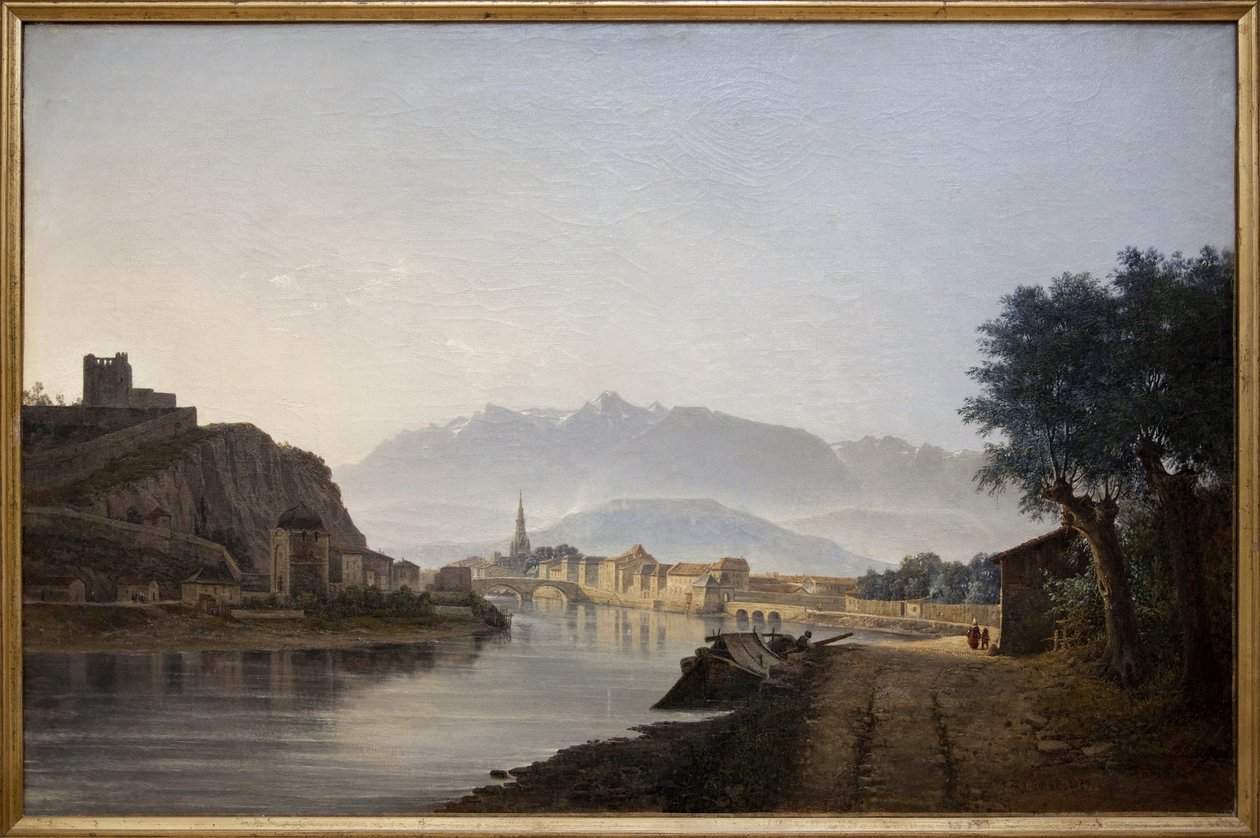 منظر لغرونوبل مأخوذ من Quai de la Graille ، لوحة زيتية لجين أتشارد (1807-1884) صنعت عام 1837. التصوير الفوتوغرافي ، كيم يونغتاي ، غرونوبل ، متحف غرونوبل. بواسطة جان أليكسيس أتشارد