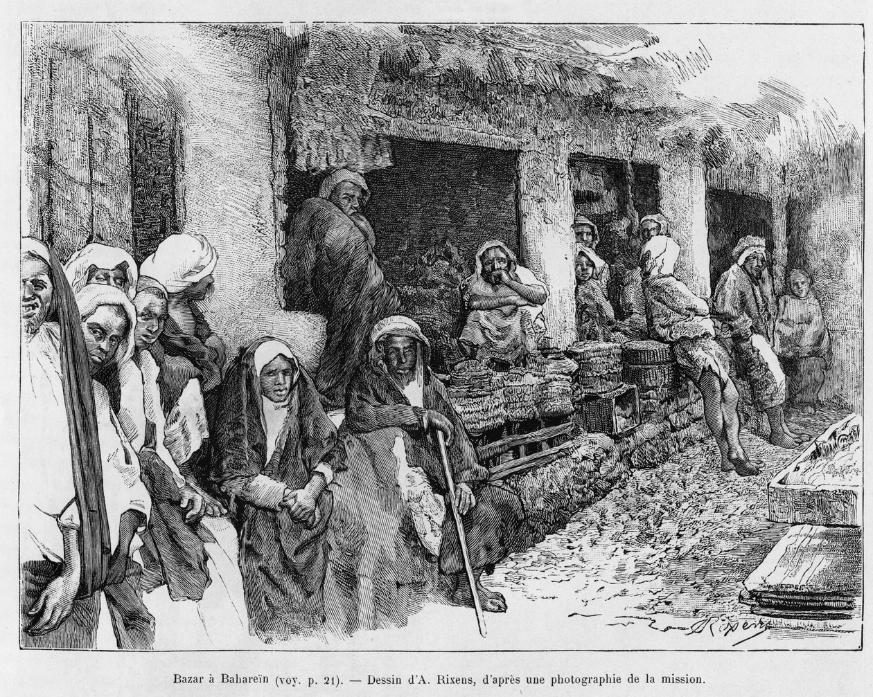 بازار البحرين ، تشاد. نقش من قبل A.Rixens لتوضيح قصة A Suse ، مجلة des engilles بواسطة جان أندريه ريكسينز