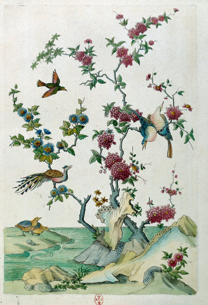 رسم من إناء صيني: طيور وزهور. لوحة جان أنطوان فرايس (القرن الثامن عشر) بواسطة جان أنطوان فرايس