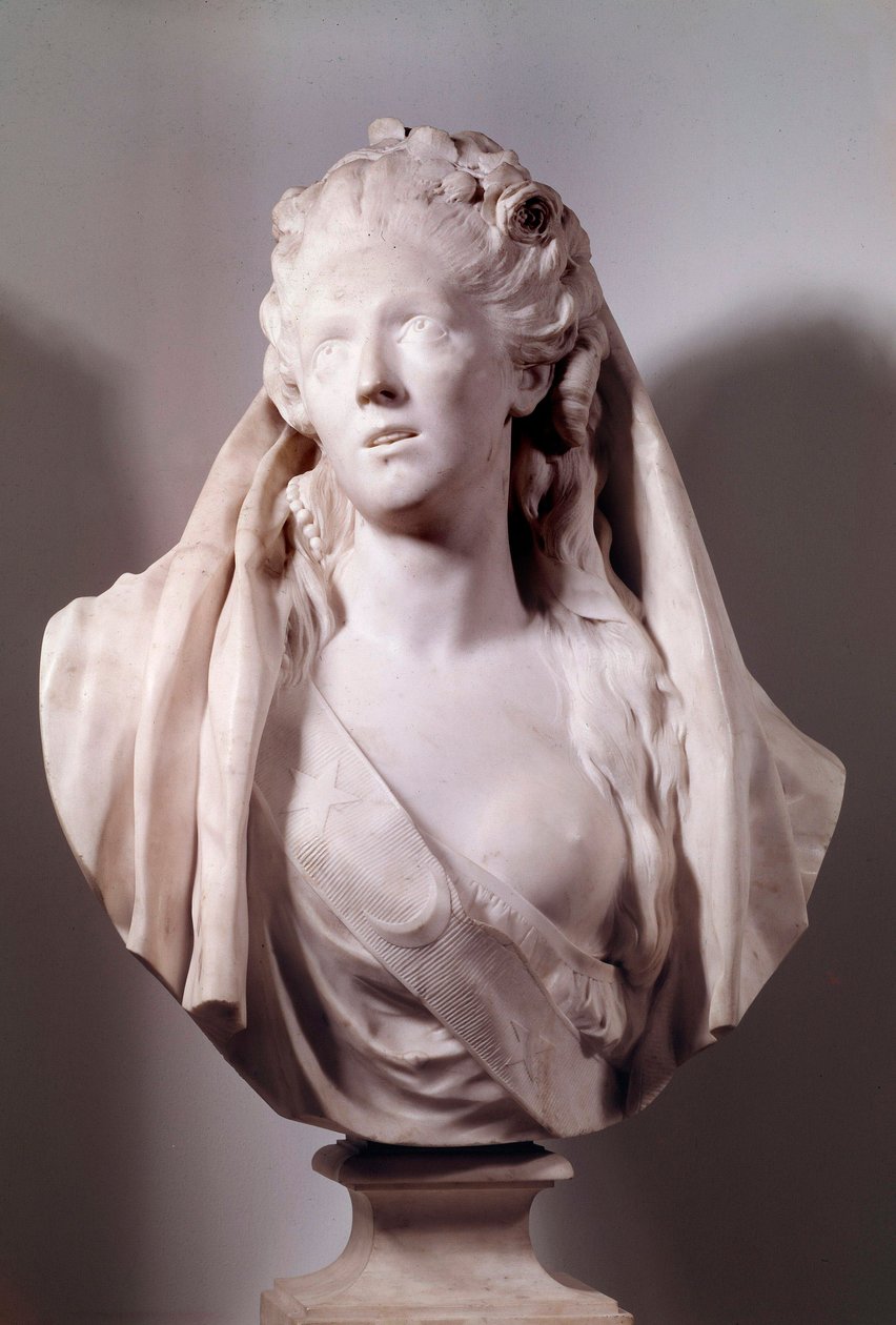 تمثال نصفي للمغنية صوفي أرنولد (1740-1802) ممثلة في دور نحت إيفيجني بواسطة جان أنطوان هودون (1741-1828) 1775 باريس ، متحف اللوفر بواسطة جان انطوان هدون