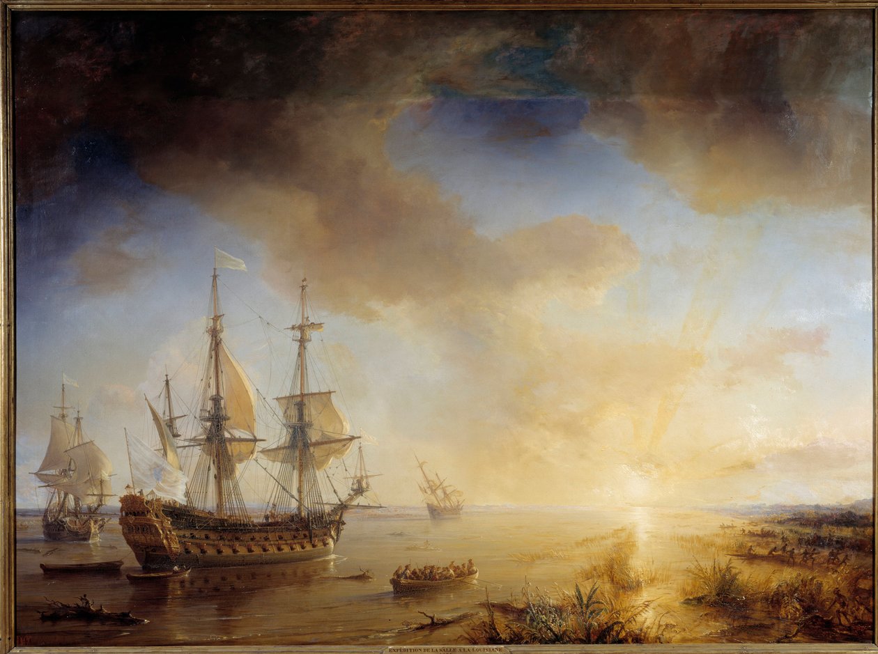 بعثة روبرت كافيلير دي لا سال إلى لويزيانا (1684). لوحة لثيودور جودين (1802-1880) بواسطة جان أنطوان ثيودور جودين