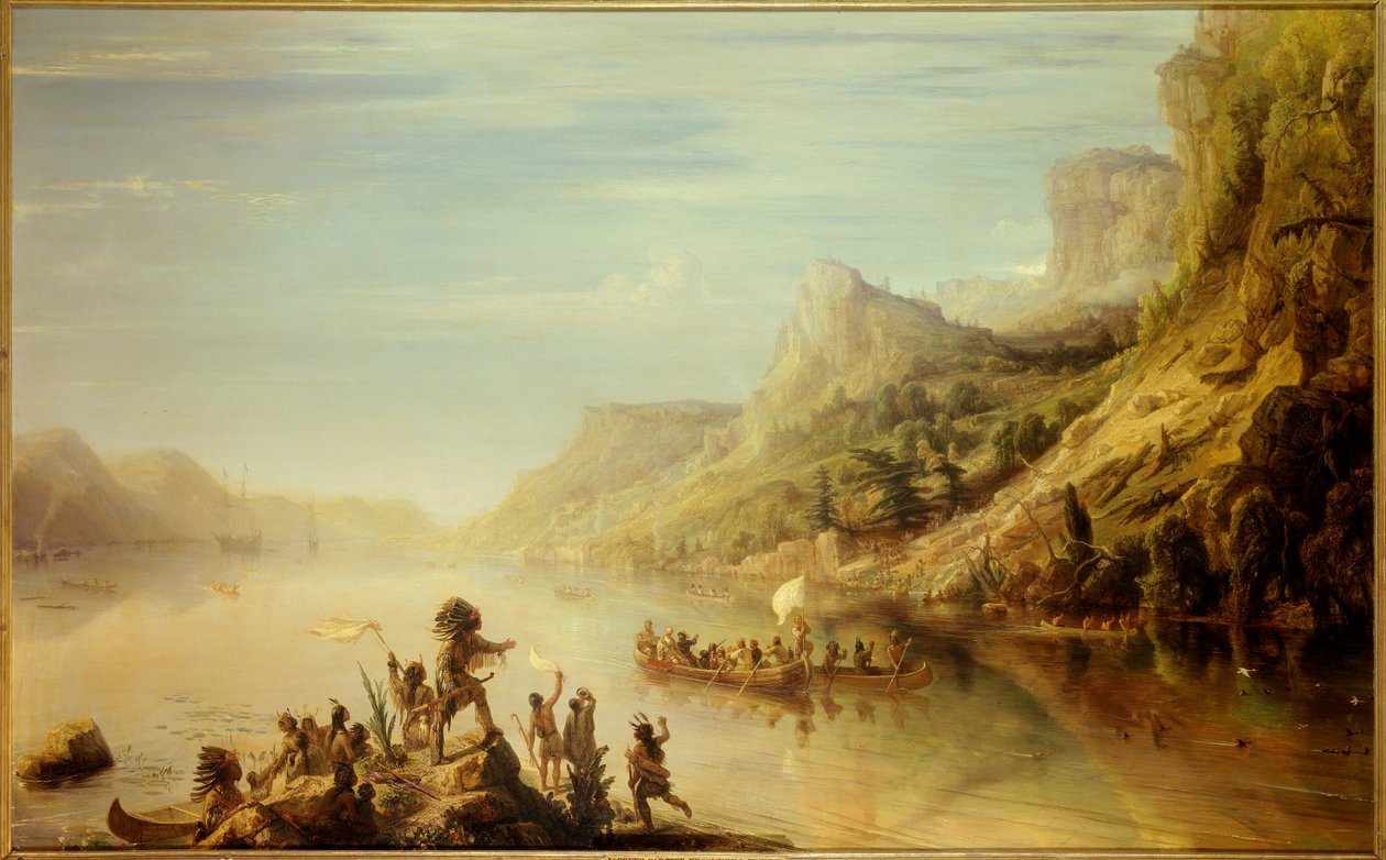 اكتشف المستكشف الفرنسي جاك كارتييه (1491- 1557) وتسلق نهر سانت لورانس في كندا عام 1535. لوحة رسمها جان أنطوان ثيودور جودين (1802-1880) بواسطة جان أنطوان ثيودور جودين