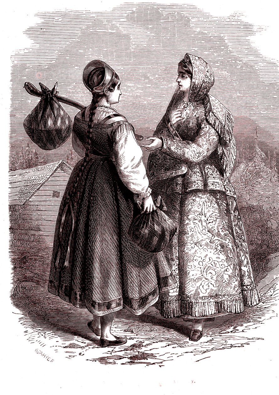 روسيا. نساء جبال فالداي. 1865 (نقش) بواسطة جان أنطوان فالنتين فولكير