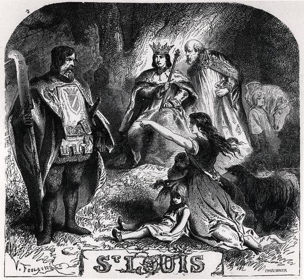 سانت لويس تحقق العدالة تحت شجرة بلوط في فينسين ، من "Histoire de France en Tableaux" ، نقش بواسطة Pannemaker (نقش) (صورة بالأبيض والأسود) بواسطة جان أنطوان فالنتين فولكير