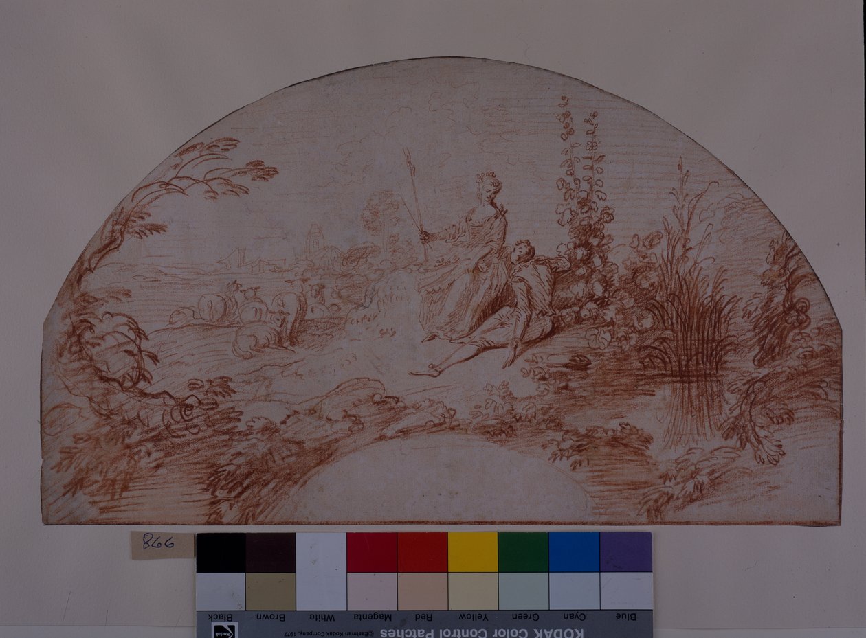 A shepherdess seated with her swain (red chalk on white paper) بواسطة جان أنطوان واتو