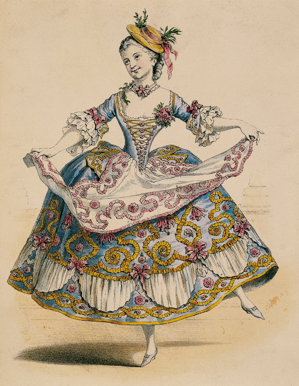 Courtier dressed in rural costume at fete galante, after drawing by Jean Antoine Watteau بواسطة جان أنطوان واتو