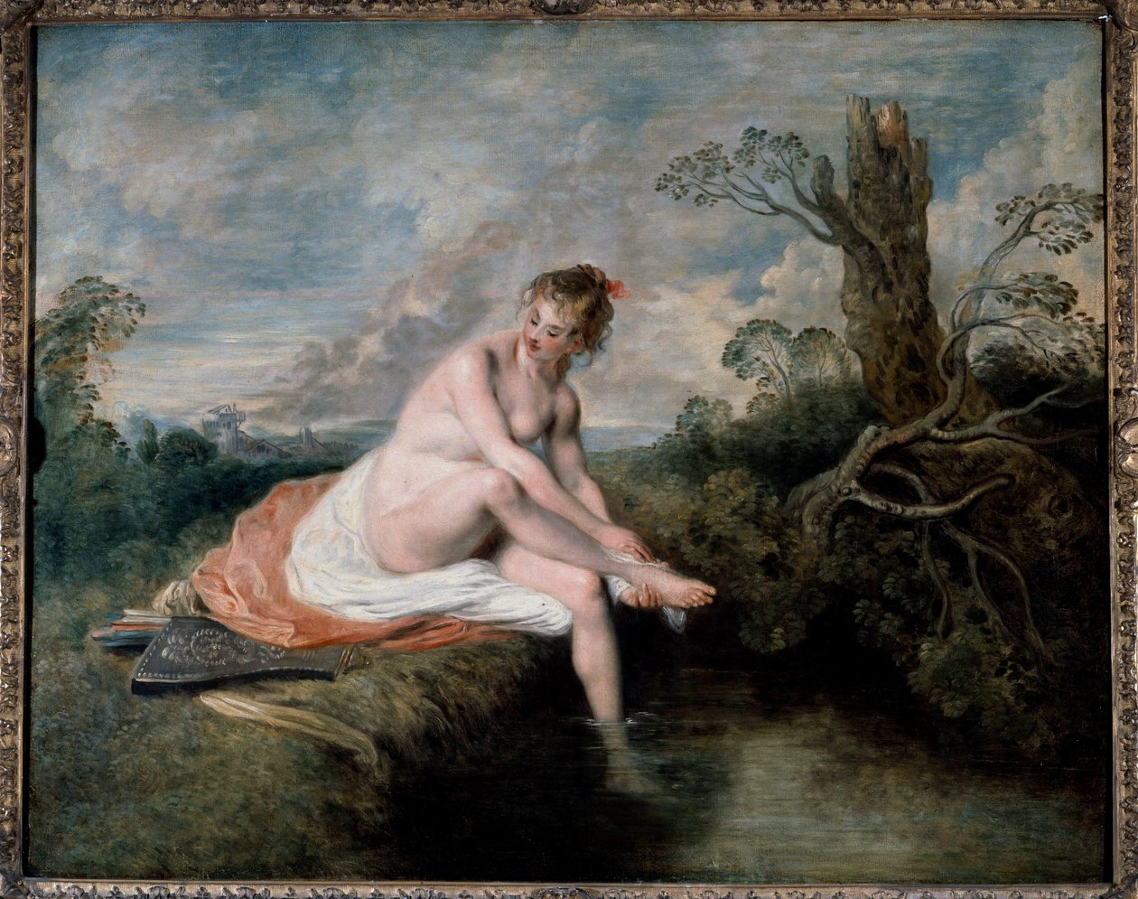Diane in the Bath Painting بواسطة جان أنطوان واتو (1694-1721) شمس القرن الثامن عشر. 0،8x1،01 م بواسطة جان أنطوان واتو