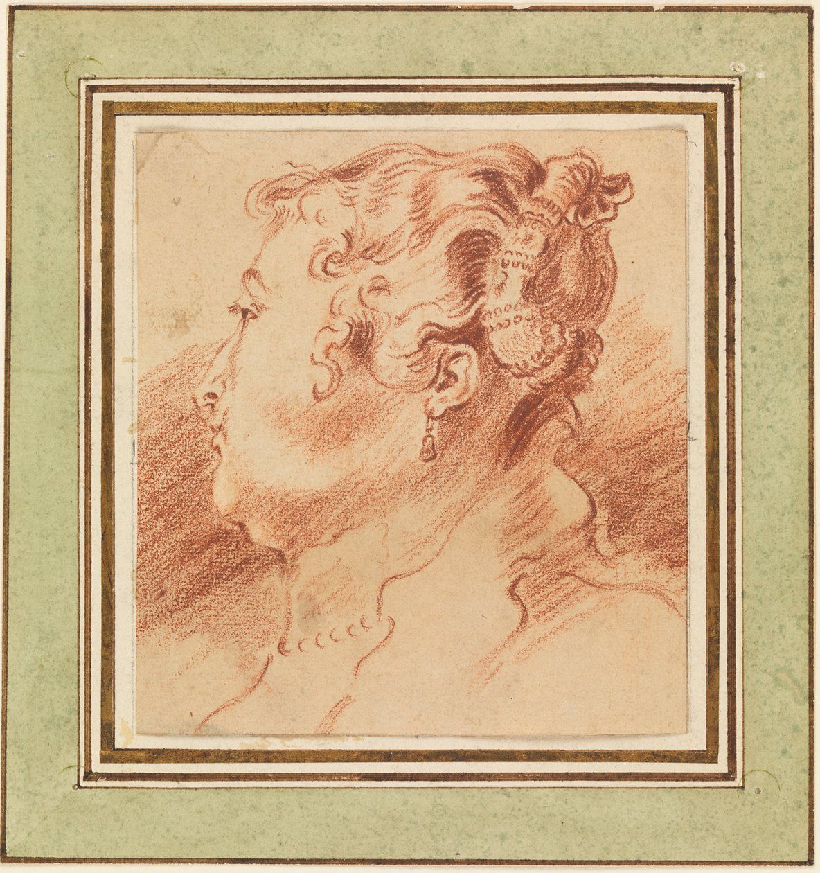 "" دراسة رأس المرأة "" متفائل من جان أنطوان واتو (1684-1721) حوالي 1725 قاتمة 13.3 × 12.1 سم متحف كوبر-هيويت الوطني للتصميم بواسطة جان أنطوان واتو