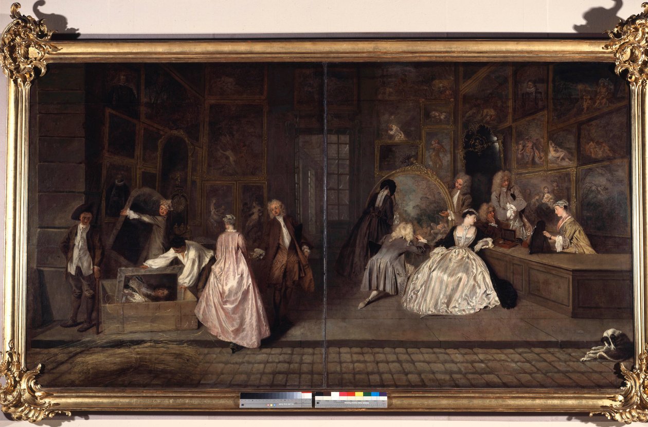 علامة غيرسينت. كان Edme Francois Gersaint (1694-1750) تاجرًا فنيًا. رسم جان أنطوان واتو (1684-1721). 1720. ألمانيا، برلين، قلعة شارلوتنبورغ بواسطة جان أنطوان واتو