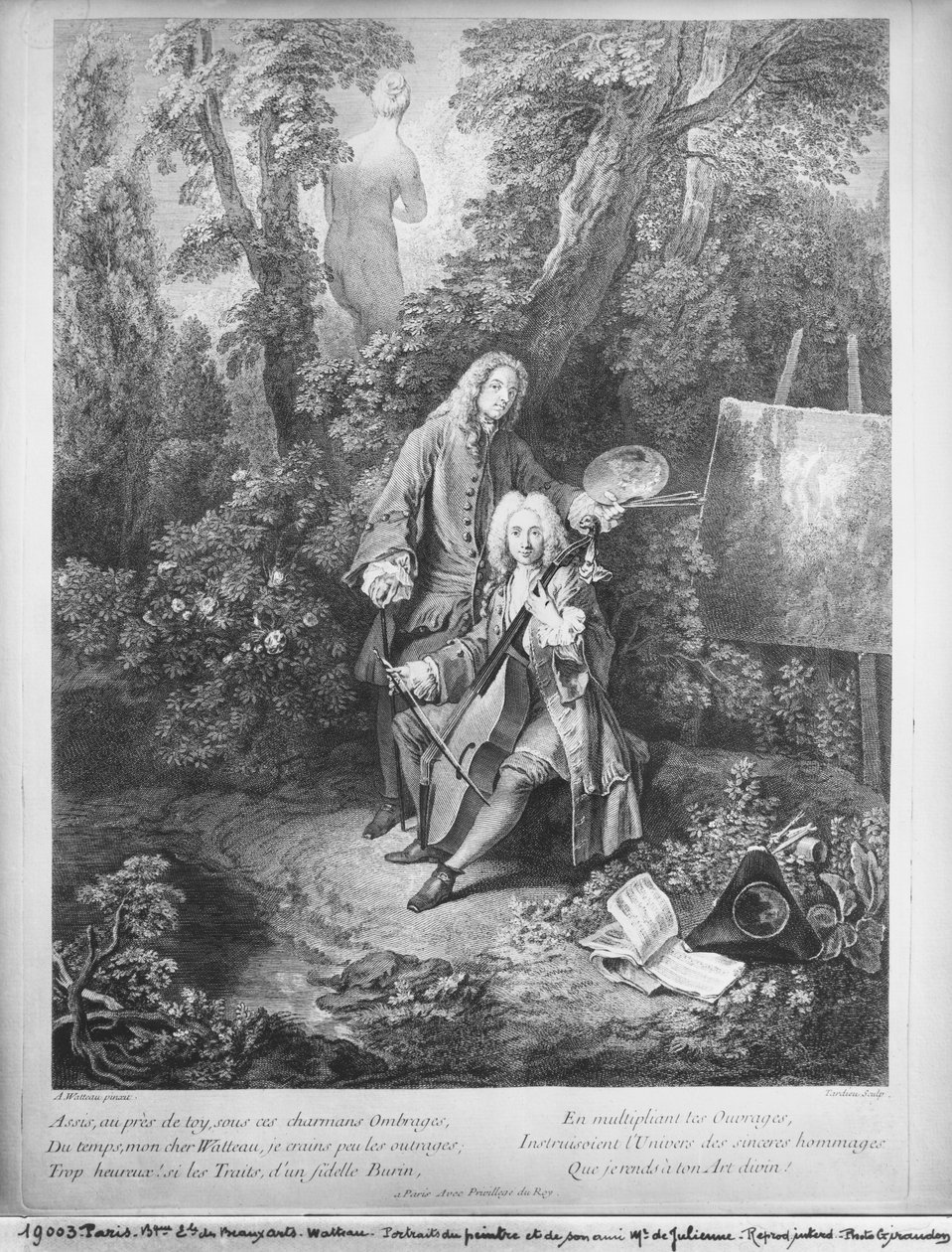 جان أنطوان واتو وصديقه مسيو دي جوليان ، نقشهما نيكولاس هنري تارديو (1674-1749) بواسطة جان أنطوان واتو
