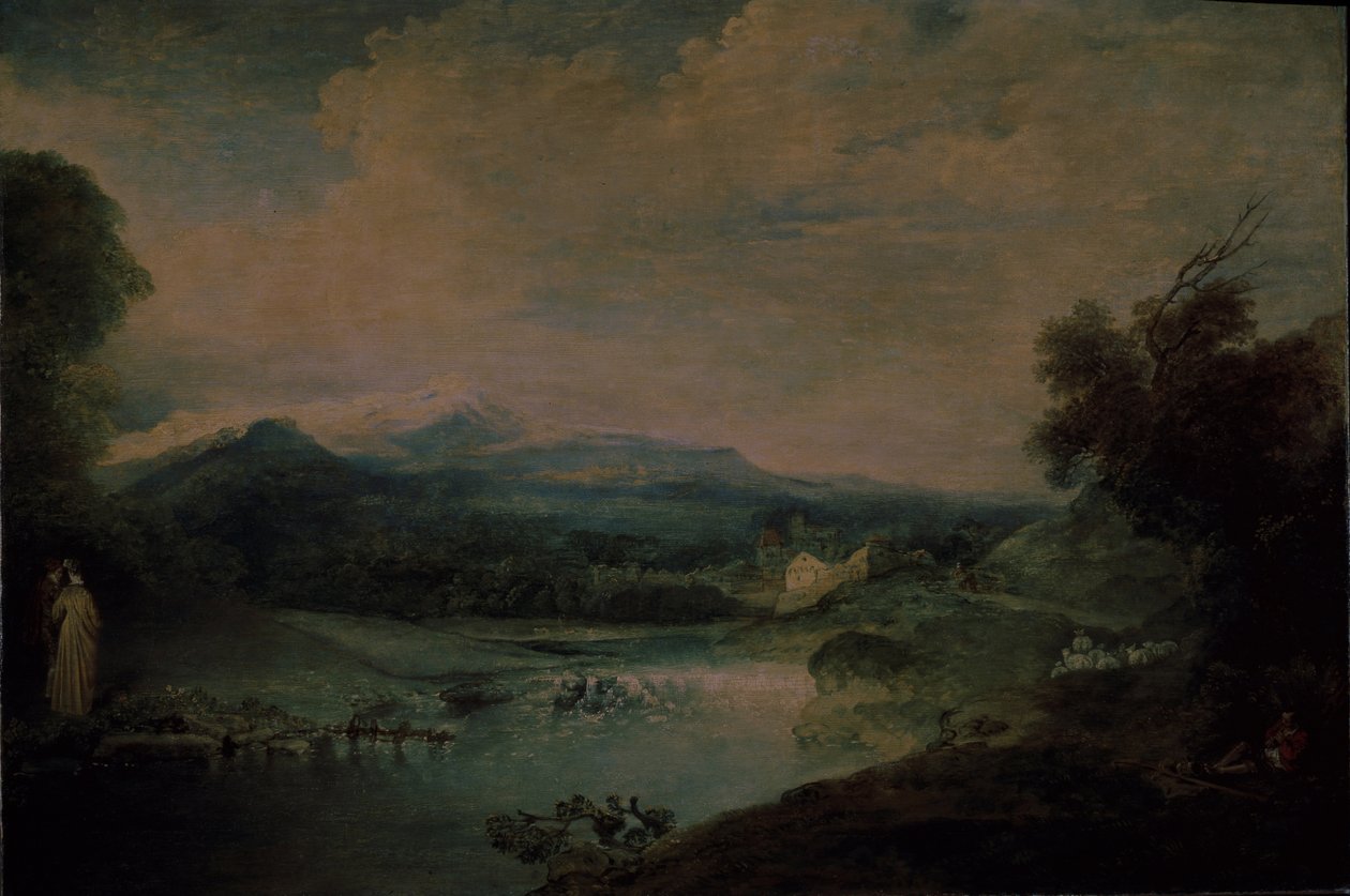 المناظر الطبيعية مع شلال ، كاليفورنيا 1714 بواسطة جان أنطوان واتو