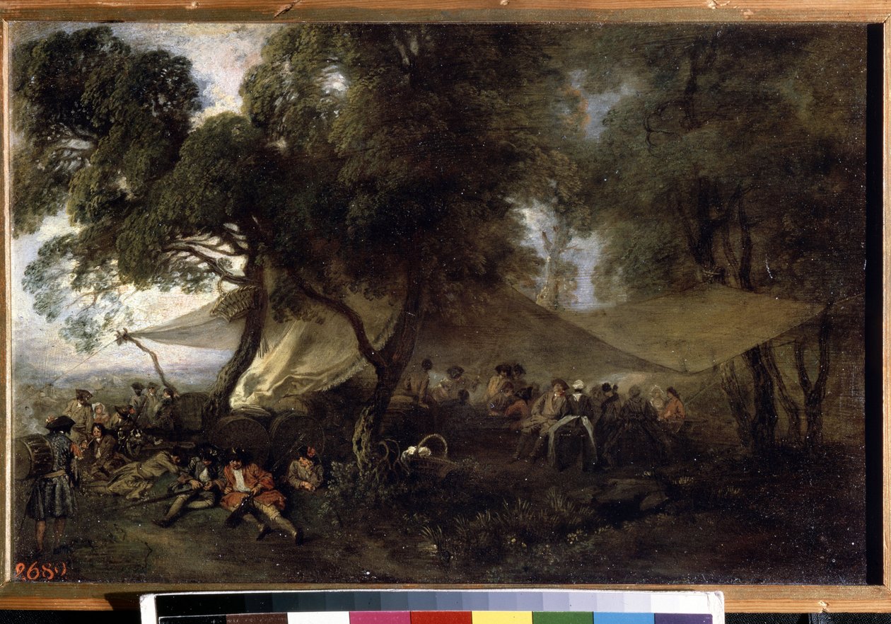 "" فترة راحة من الحرب "". (الراحة من الحرب). رسم جان أنطوان واتو (1684-1721) ، حوالي 1716. زيت على نحاس. متحف هيرميتاج ، سانت بطرسبرغ. بواسطة جان أنطوان واتو