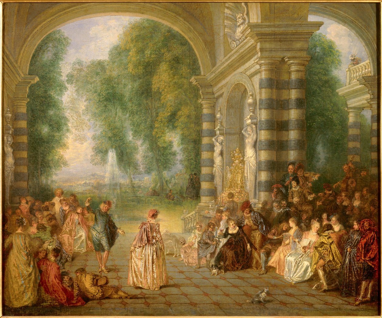 Les plaisirs du bal لوحة رسمها جان أنطوان واتو (1684-1721) شمس القرن الثامن عشر. 0،52x0،65 م لندن ، معرض دولويتش - ملذات الكرة - رسم جان أنطوان واتو (1684-1721) ، زيت على قماش (52 × 65 سم) بواسطة جان أنطوان واتو