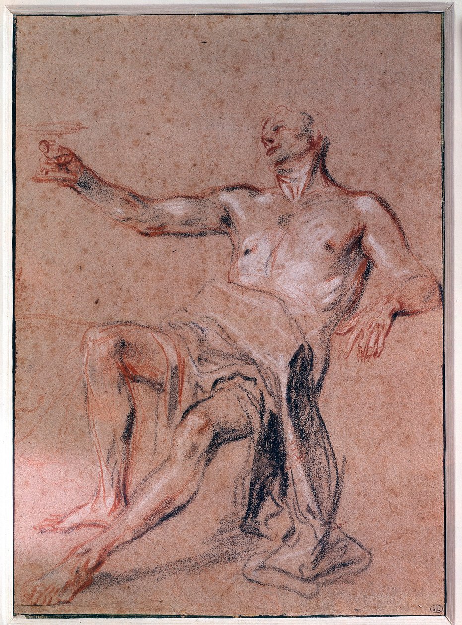 رجل عاري بقلم الرصاص رسم جان أنطوان واتو (1684-1721) القرن الثامن عشر ، باريس ، متحف اللوفر بواسطة جان أنطوان واتو