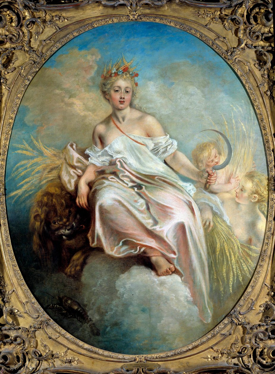 Summer Allegory of the Seasons ، امرأة شابة تحمل منجلًا في يده. رسم جان أنطوان واتو (1684-1721) القرن الثامن عشر بواشنطن. المعرض الوطني للفنون بواسطة جان أنطوان واتو