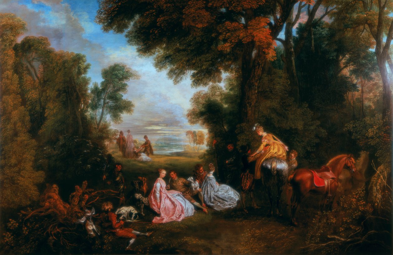 التوقف خلال المطاردة Rendez-vous de chasse ، 1717-1720. بواسطة جان أنطوان واتو