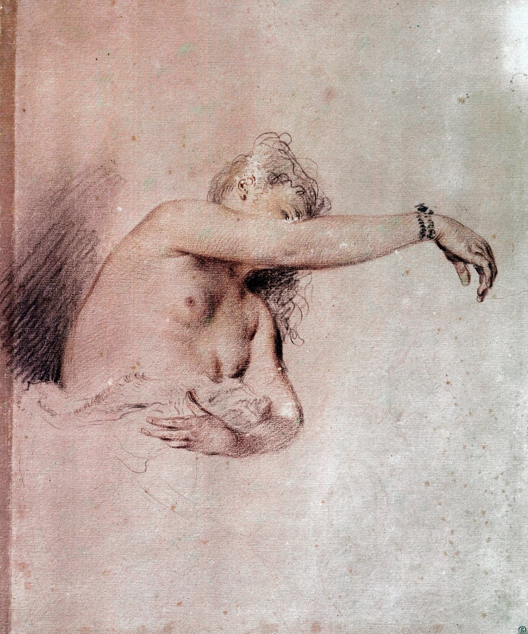 امرأة عارية ، رفع ذراعها رسم دم بواسطة جان أنطوان واتو (1684-1721) من القرن الثامن عشر. 0،28x0،23 م باريس ، متحف اللوفر بواسطة جان أنطوان واتو