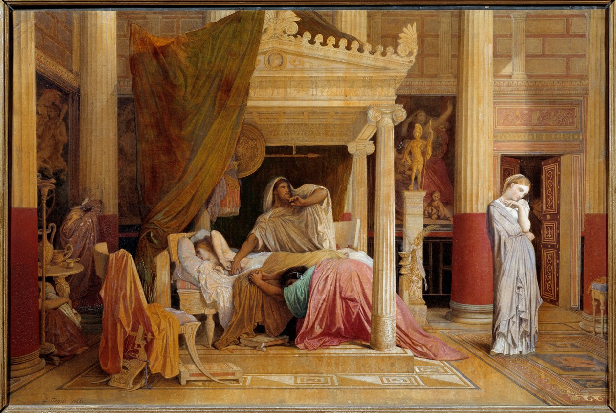 Antiochus disease or Antiochus and Stratonice Antiochus (324-261 BC) is sick of love for his stepmother Stratonice. Painting on canvas by Raymond Balze after the painting by Jean Auguste Dominique Ingres (1780-1867) 1866 Dim. 0,61x0,92 m Montpellier, musee بواسطة جان أوغست دومينيك (بعد) إنجرس
