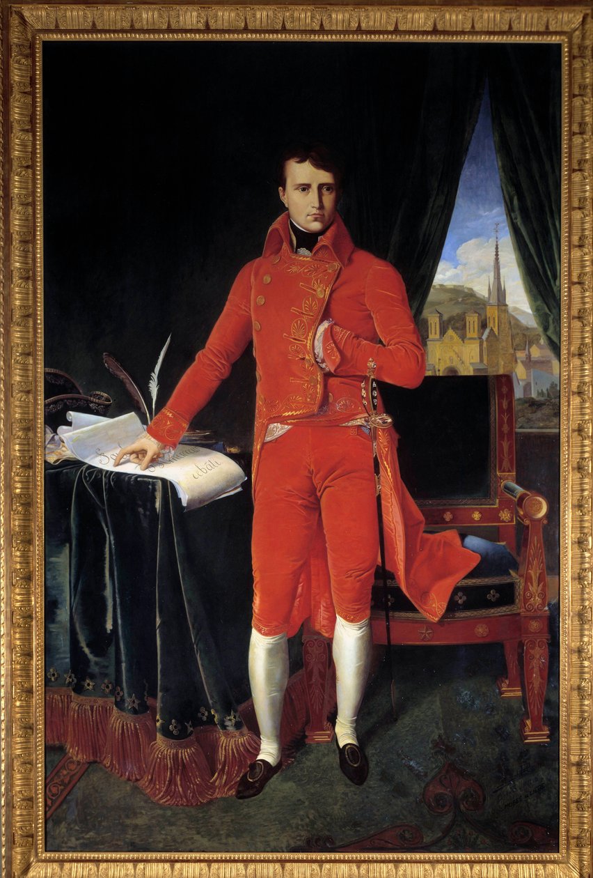 صورة كاملة الطول لنابليون بونابرت (1769-1821) كأول لوحة قنصل لجوزيف بيل بعد جان أوغست دومينيك إنجرس (جان أوغست دومينيك) (1780-1867) 1929 صن. 1.2x2.2 م. مالميزون ، متحف القلعة إنتباه! قد يخضع استخدام هذا العمل بواسطة جان أوغست دومينيك (بعد) إنجرس
