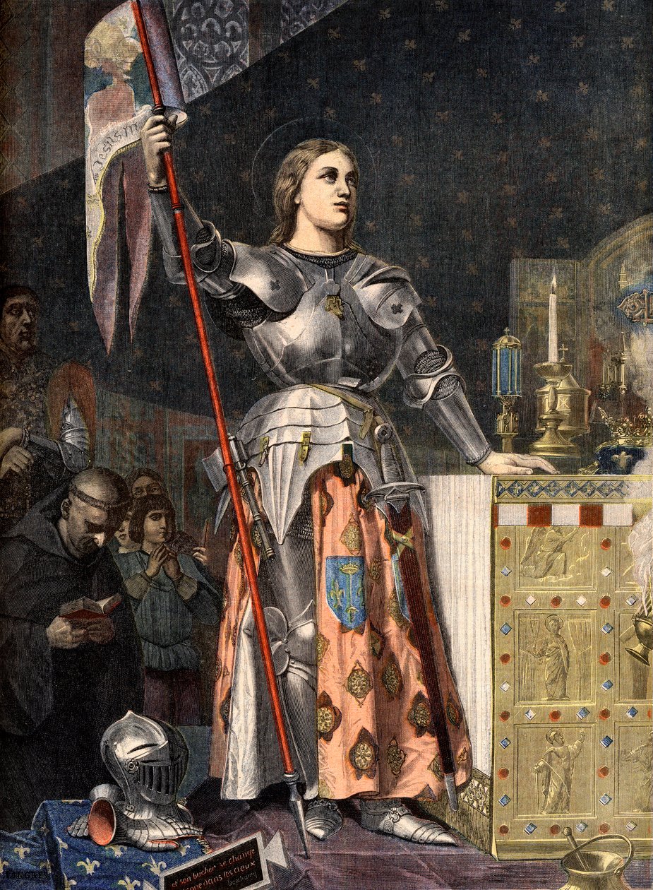 صورة لجوان دارك (1412-1431) في تتويج تشارلز السابع (1429) نقش إنجرس - جان دارك عند تتويج نقش تشارلز السابع بعد إنجرس بواسطة جان أوغست دومينيك (بعد) إنجرس