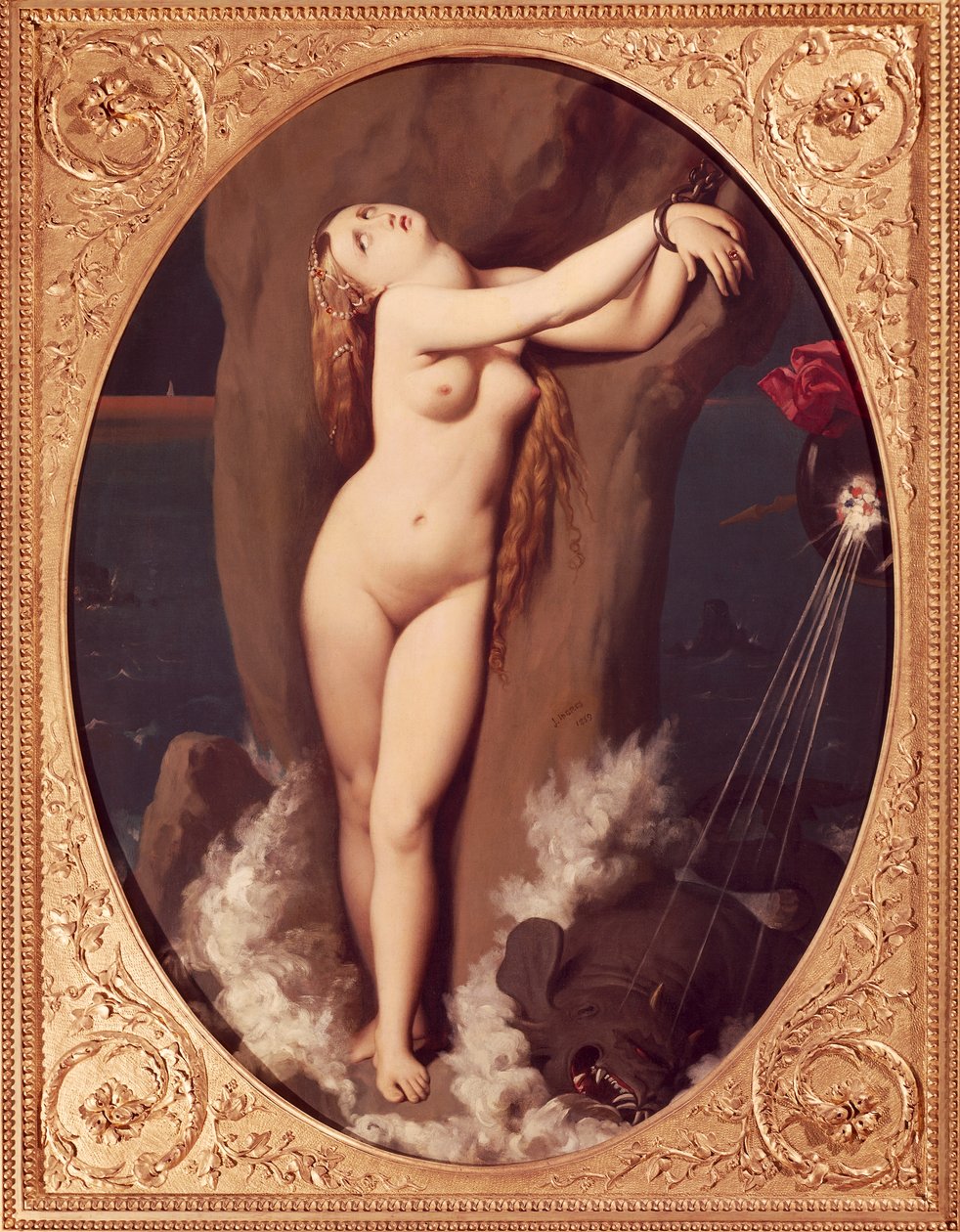 حشيشة الملاك المقيدة بالسلاسل جان أوغست دومينيك إنجرس (1780-1867) ، زيت على قماش ، 97 × 75 سم ، النسخة الأولى من روجيرو لإنقاذ أنجليكا بواسطة جان أوغست دومينيك إنجرس
