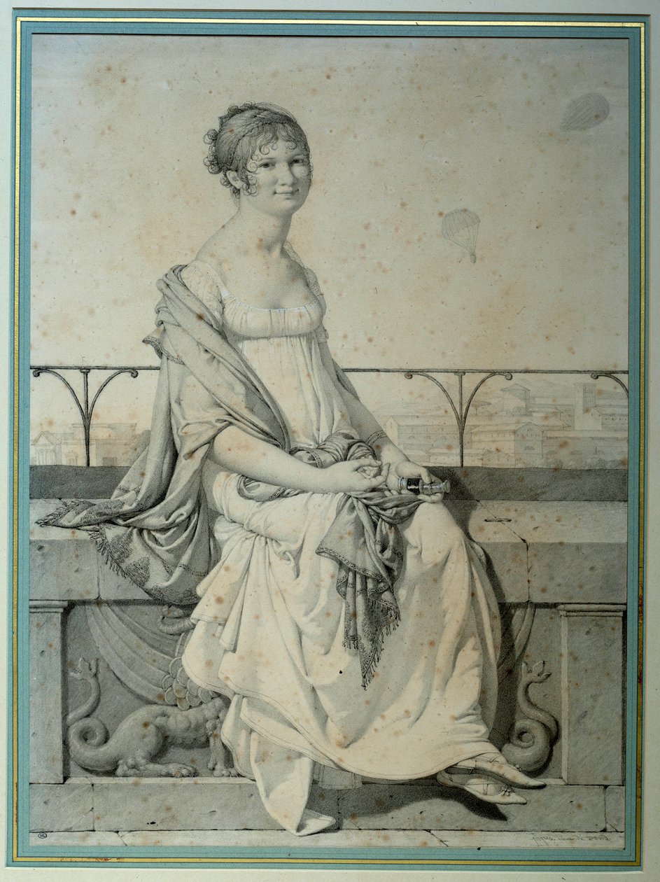 Portrait of Miss Barbara Bansi sitting in an Italian landscape. Drawing by Jean Auguste Dominique Ingres (1780-1867) بواسطة جان أوغست دومينيك إنجرس