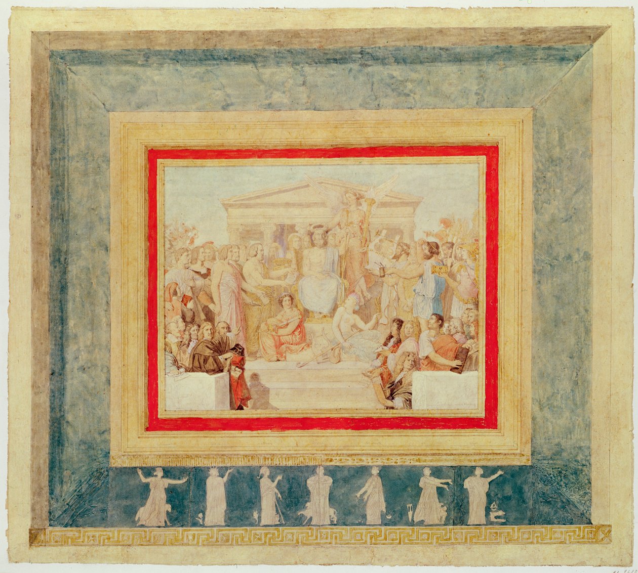 تأليه هوميروس ، تصميم لسقف اللوفر ، 1826-27 (قلم وحبر ومرحاض على ورق) بواسطة جان أوغست دومينيك إنجرس