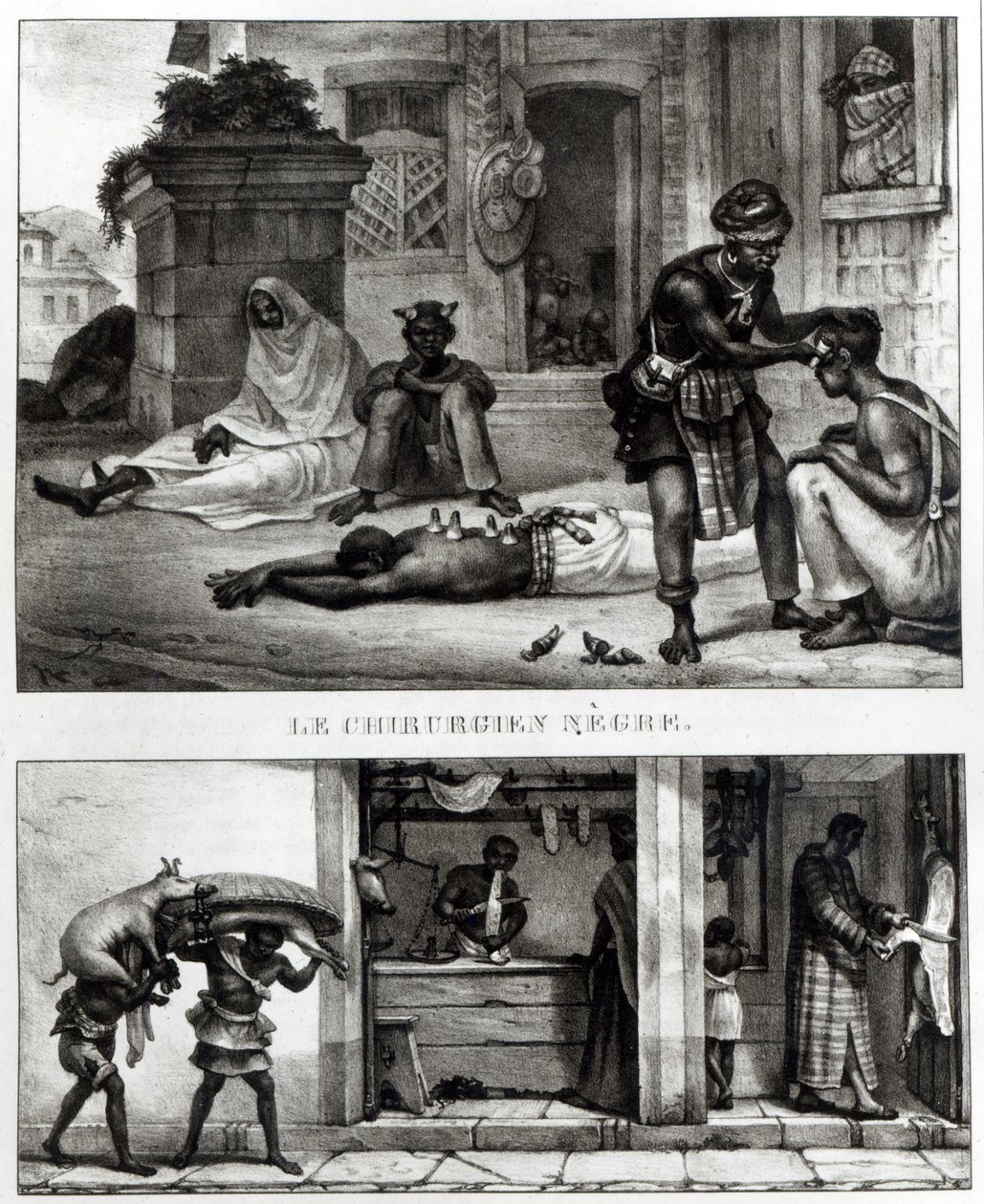 جراح أسود متجر بائع لحم الخنزير (litho) (b / w photo) بواسطة جان بابتيست (بعد) ديبريه
