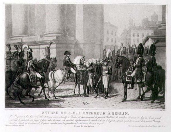 مدخل نابليون إلى برلين في أكتوبر 1806 ، نقش بواسطة لويس جان ألييس (1762-1833) (ليثو) بواسطة جان بابتيست (بعد) ديبريه