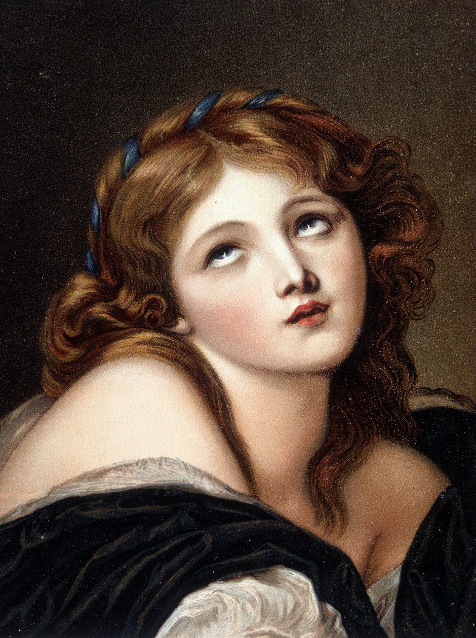 صورة طبق الأصل من عمل Greuze "" تفكير فتاة صغيرة "- بطاقة بريدية بواسطة جان بابتيست (بعد) غريوز