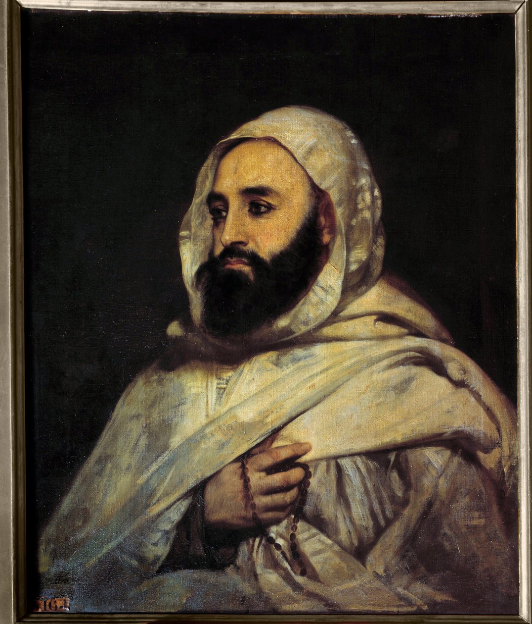 صورة بن ماحي الدين عبد القادر (عبد القادر) (1808 - 1883) أمير جزائري (ح ق / ر 0.72 × 0.59) لوحة للملاك تيسيير (1814-1876) فرساي. متحف القصر. بواسطة جان بابتيست آنج تيسييه
