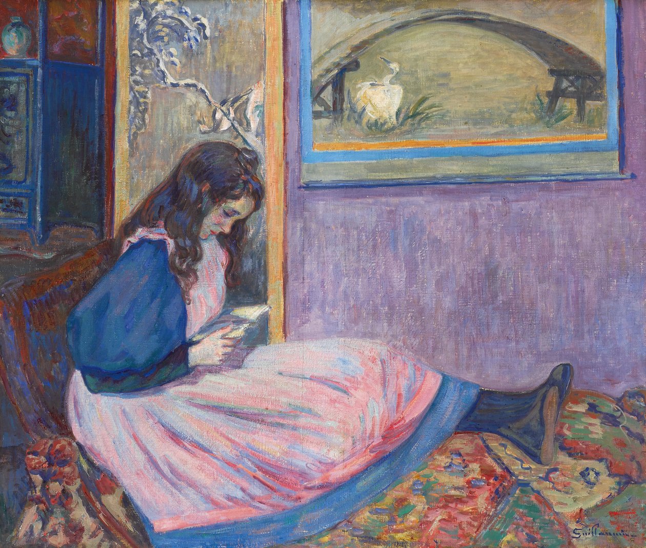 محاضرة - القراءة ، بواسطة جيلومين ، أرماند (1841-1927). جواش وتمبرا على قماش ، حوالي 1890-1895. الأبعاد: ٦٠ × ٧٣ سم. مجموعة خاصة بواسطة جان بابتيست أرماند جيومين