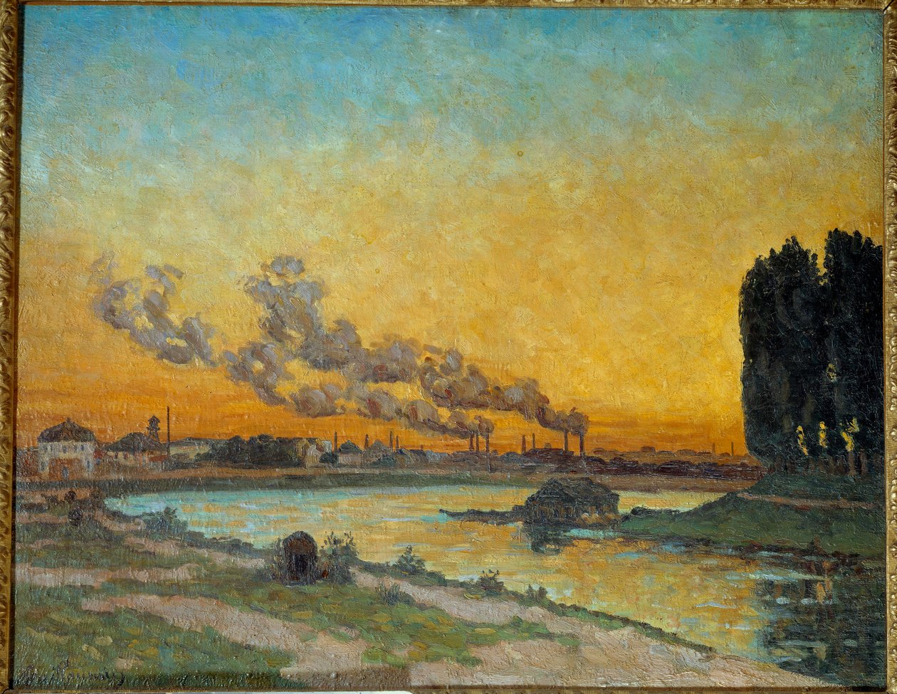 غروب الشمس في إيفري لوحة رسمها جان بابتيست أرماند غيومان (1841-1927) من القرن التاسع عشر. 0،65x0،81 م باريس ، متحف أورسيه بواسطة جان بابتيست أرماند جيومين