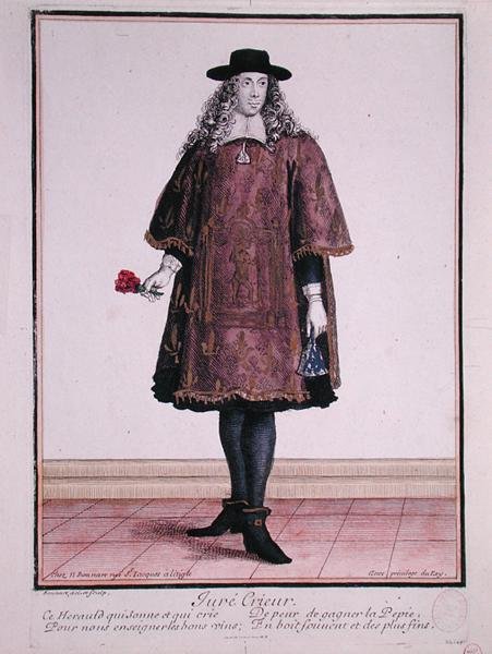 The Town Crier of Beaune أواخر القرن السابع عشر (نقش ملون) بواسطة جان بابتيست بونارت