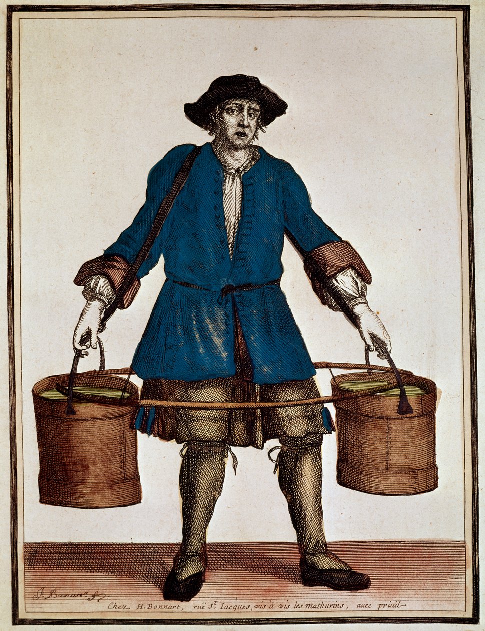 حامل مائي ، نقش ملون لهنري بونارت (1642-1711) وجان بابتيست بونارت (1654-1726) ، من Recueil des mode de la Cour de France بواسطة جان بابتيست بونارت