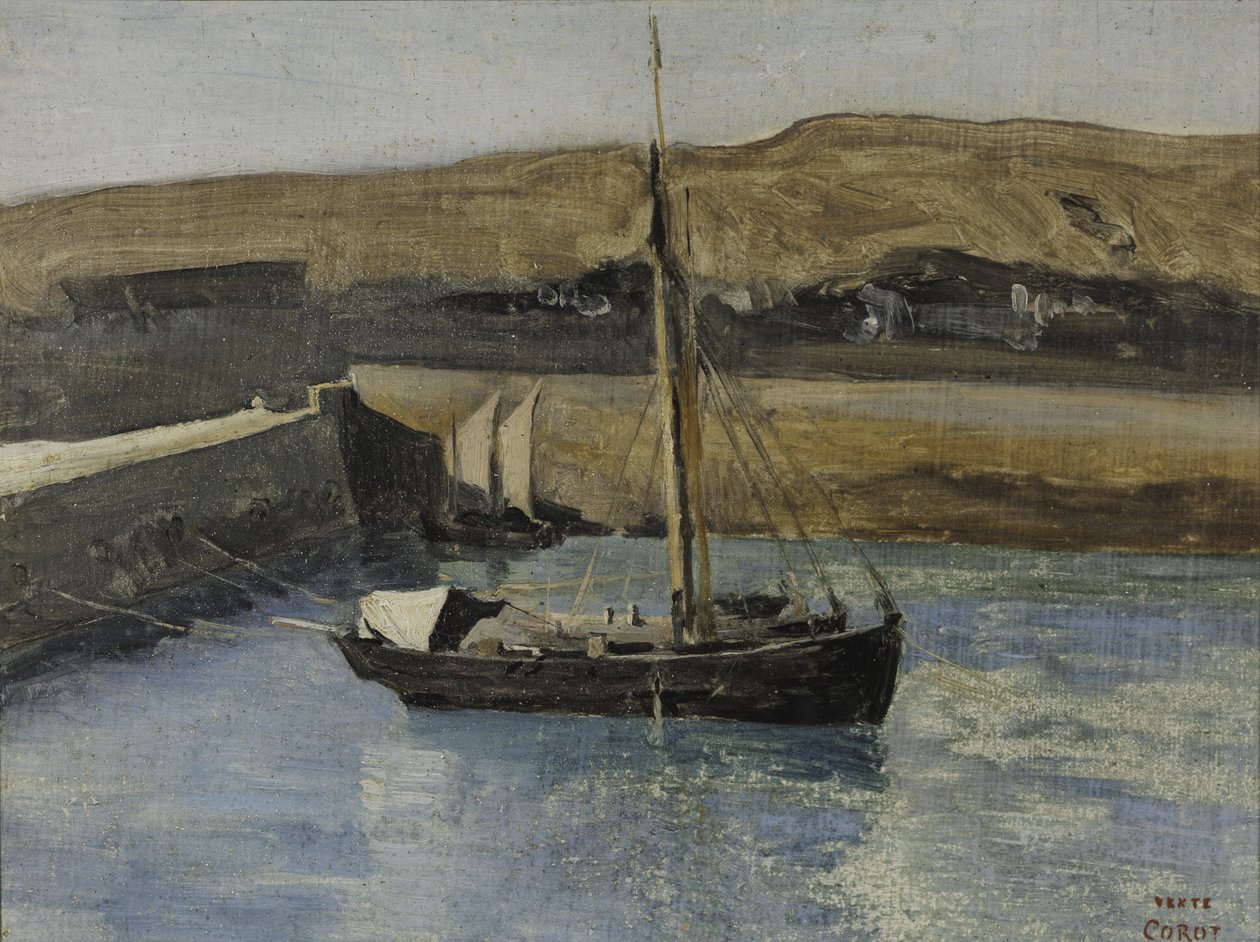 قارب صيد ، Honfleur ، c.1830 (زيت على ورق) بواسطة جان بابتيست كميل كوروت