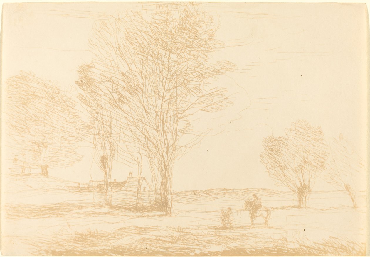 توقف الفارس في الريف Cavalier arrete dans la campagna ، 1874. بواسطة جان بابتيست كميل كوروت