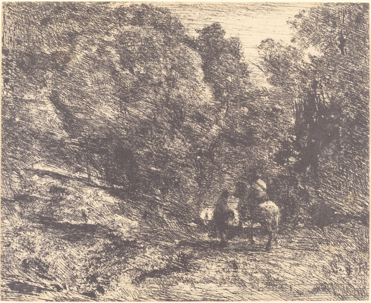 الفارس و Vagabond في الغابة الفارس في الغابة والمشاة ، 1854. بواسطة جان بابتيست كميل كوروت