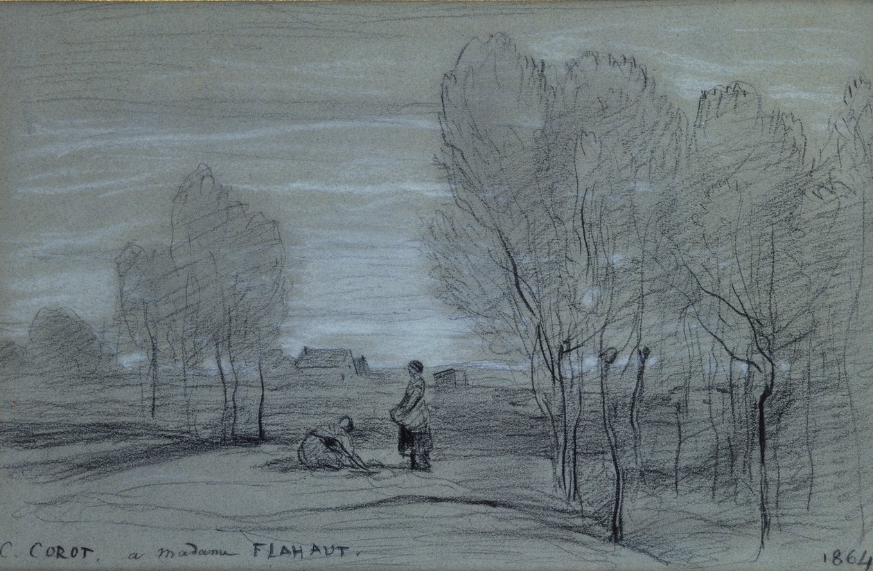 مناظر طبيعية ، 1864 (طباشير أبيض وأسود على ورق) بواسطة جان بابتيست كميل كوروت