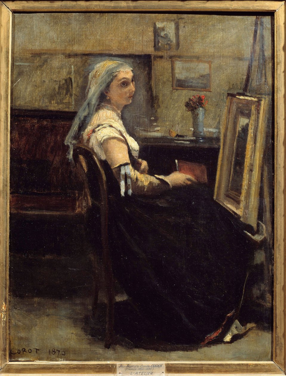ورشة عمل أو امرأة أمام الحامل لوحة كاميل كورو (1796-1875) 1870 صن. 0.63x0.48 م ليون ، متحف الفنون الجميلة بواسطة جان بابتيست كميل كوروت