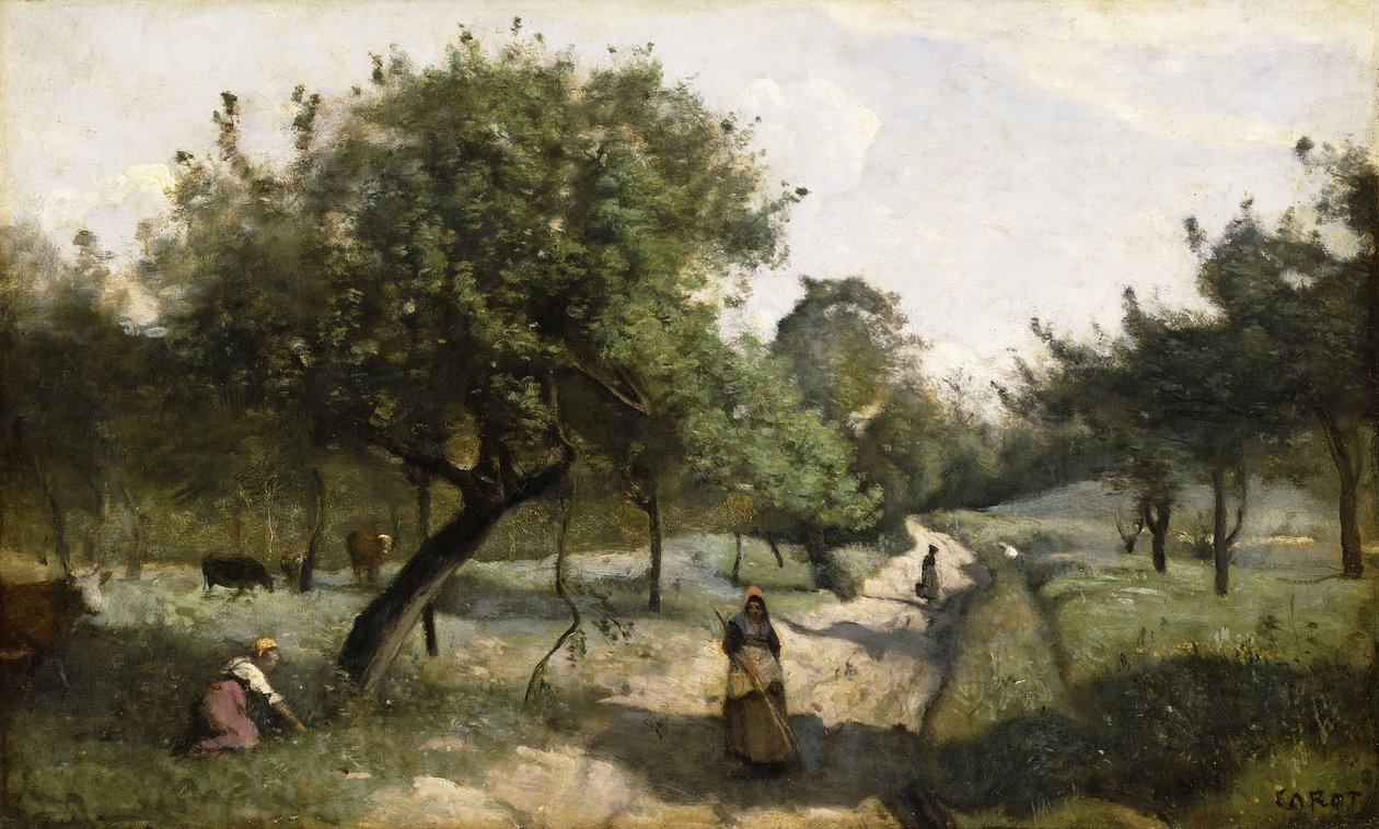 المسار مع أشجار التفاح ، 1850-1860 بواسطة جان بابتيست كميل كوروت