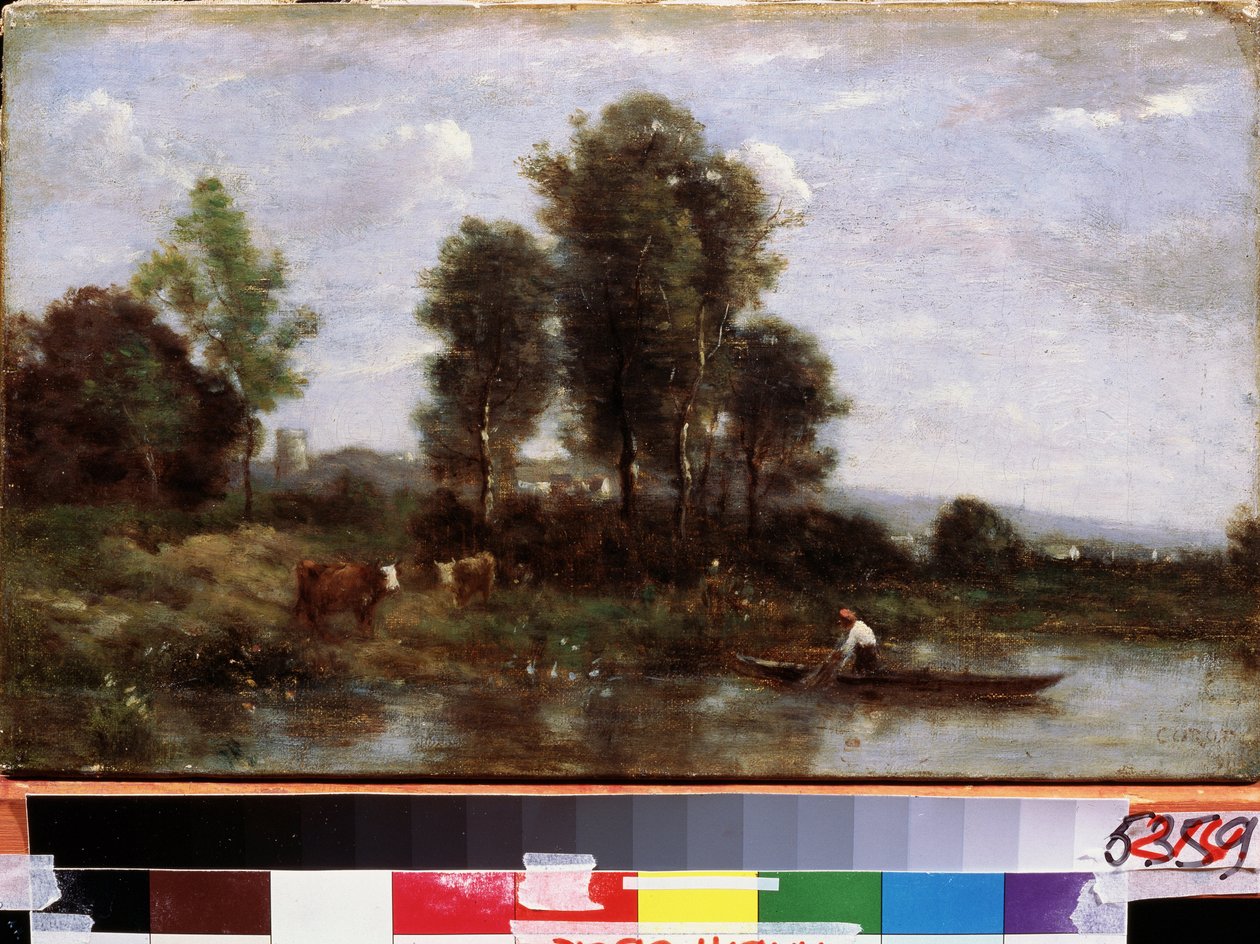 "Paysage a la riviere" (منظر طبيعي مع نهر) لوحة رسمها كاميل كورو (1796-1875) متحف الشرق الأقصى للفنون في القرن التاسع عشر ، خاباروفسك ، روسيا بواسطة جان بابتيست كميل كوروت