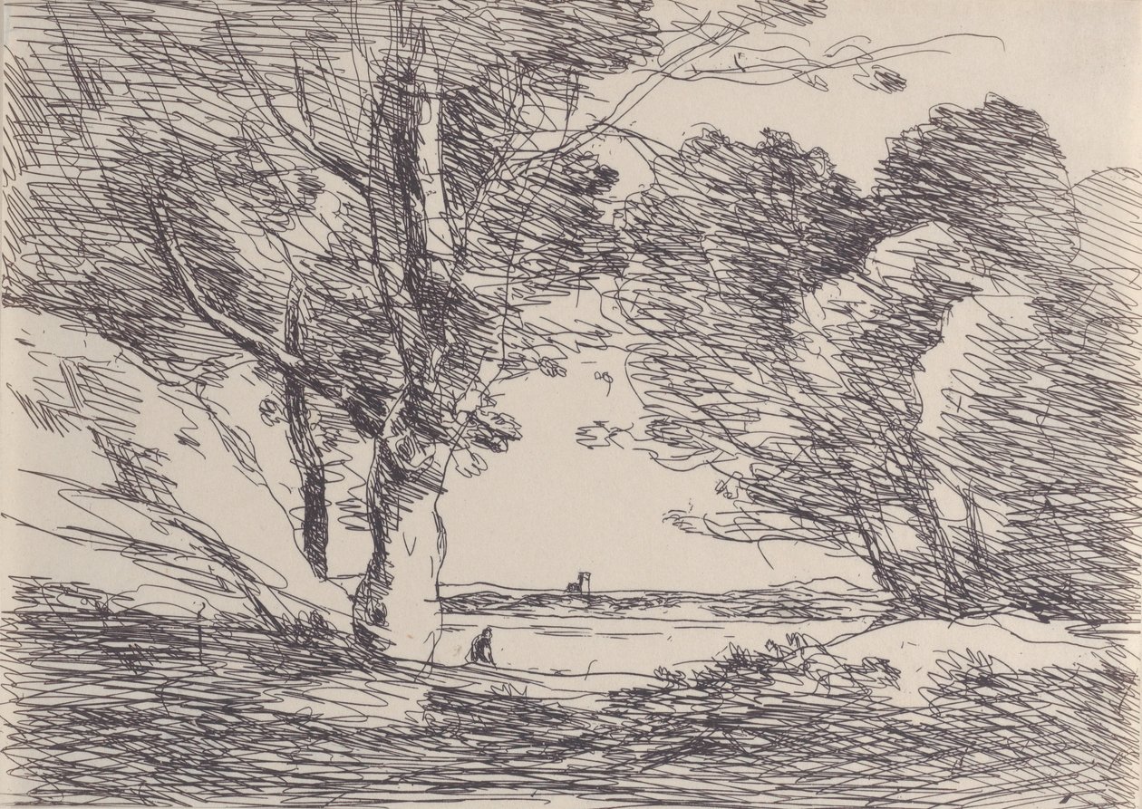 برج في بحيرة هورايزون تور في L'Horizon d'un Lac ، 1871. بواسطة جان بابتيست كميل كوروت