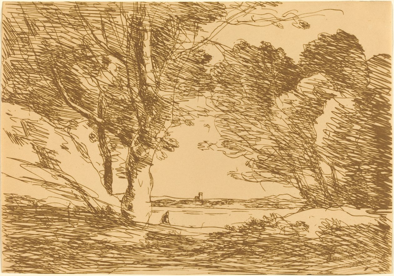 برج على أفق بحيرة جولة في l'horizon d'un lac ، 1871. بواسطة جان بابتيست كميل كوروت
