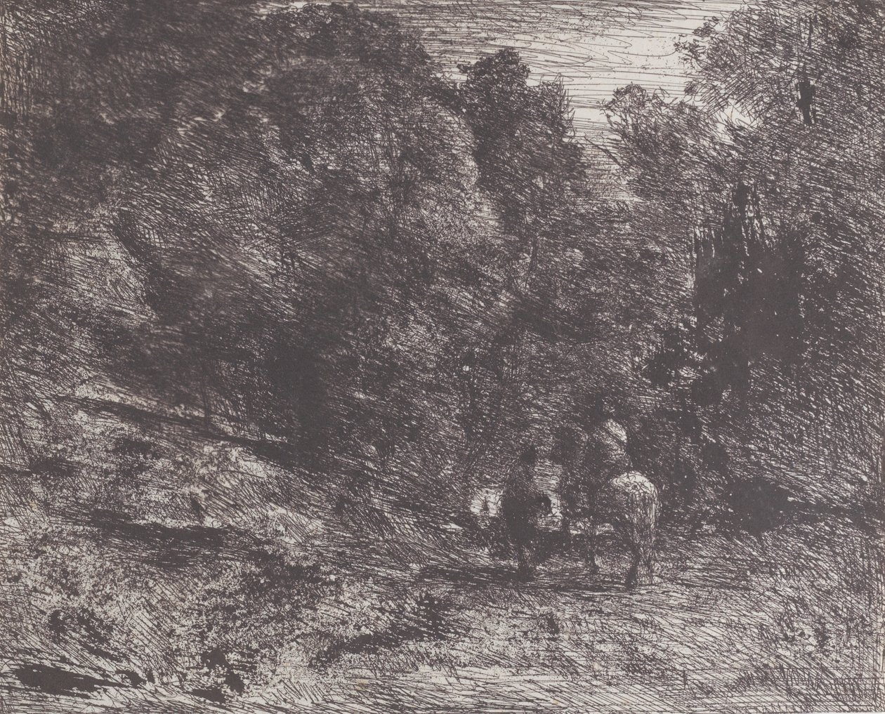 مسافران في غابة The Rider in the Forest and the Pedestrian ، 1854. بواسطة جان بابتيست كميل كوروت