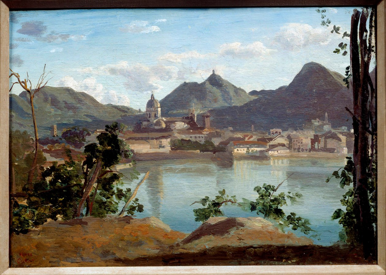 منظر لبحيرة ومدينة كوم لوحة لكاميل كورو (1796-1875) مجموعة خاصة 1834 بواسطة جان بابتيست كميل كوروت